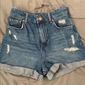 H&M denim shorts, ultra high waist, size 2 us, mom shorts